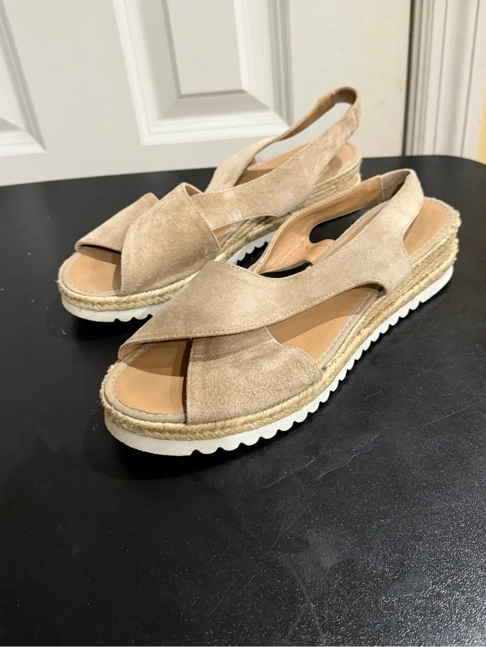 Women's Beige Suede Slingback Espadrille Sandals size 8 made in Spain
